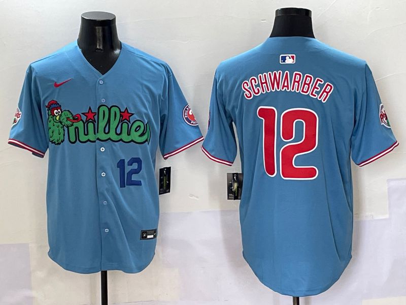 Men Philadelphia Phillies #12 Schwarber Light Blue three generations Joint Name Nike 2025 MLB Jersey style 2->philadelphia phillies->MLB Jersey